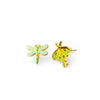 Dragonfly and luna moth-shaped enamel stud earrings on a white background